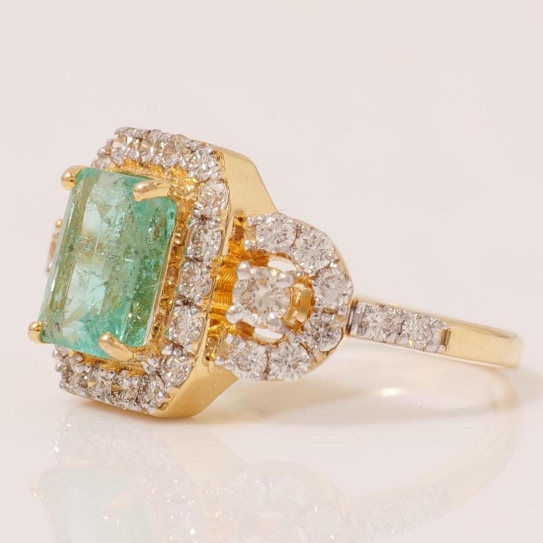 Emerald Cut Green Diamond Ring, 14K Solid Gold, Natural Diamonds, Halo Cocktail Gemstone Ring, Statement Bridal Jewelry, Gift For Her