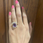 Load image into Gallery viewer, Oval Amethyst Diamond Halo Ring, 14k Solid Gold, Natural Diamonds, Statement Cocktail Ring, Faceted Gemstone Ring, Gift For Her