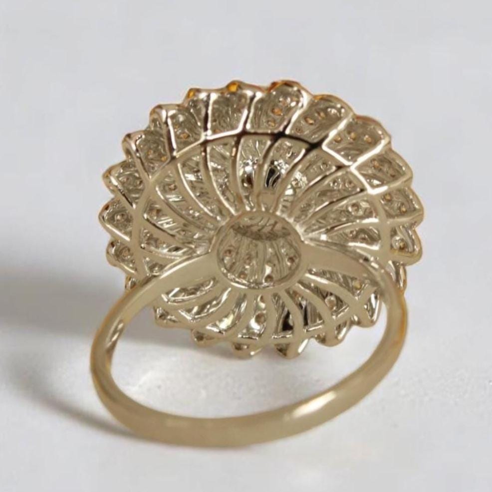 Cultured Pearl Flower Diamond Ring, Gemstone Ring, 14k Solid Gold, Natural Diamonds, Dome Statement Ring, Flower Cocktail Ring, Gift For Her