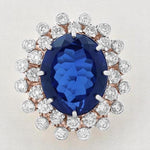 Load image into Gallery viewer, Blue Sapphire Oval Gemstone Diamond Ring, 14k Solid Gold, Cocktail Blue Stone Ring, Natural Diamonds, Birthstone Rings, Gift for her