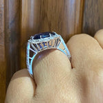 Load image into Gallery viewer, Oval Blue Sapphire Diamond Halo Ring, Round and Baguette Natural diamonds, 14k Solid Gold, Gemstone Ring, Engagement Ring, Gift For Her