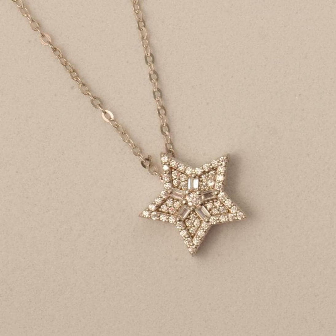 Star Diamond Pendant Necklace, 14k Solid Gold, Cluster Baguette Natural Diamond, Stacking Chain Pendant, Celestial Jewelry