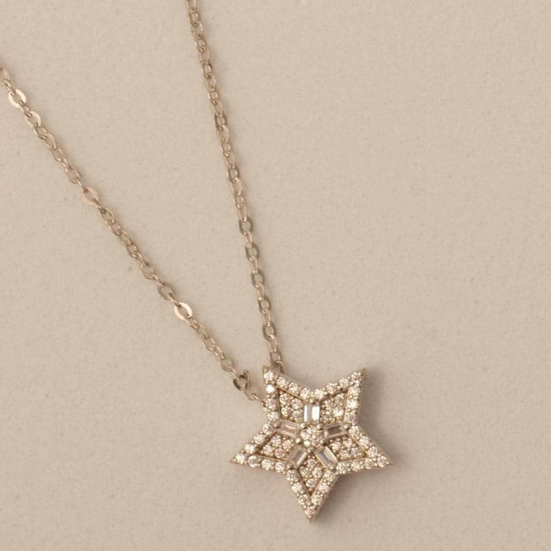 Star Diamond Pendant Necklace, 14k Solid Gold, Cluster Baguette Natural Diamond, Stacking Chain Pendant, Celestial Jewelry