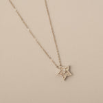 Load image into Gallery viewer, Star Diamond Pendant Necklace, 14k Solid Gold, Cluster Baguette Natural Diamond, Stacking Chain Pendant, Celestial Jewelry