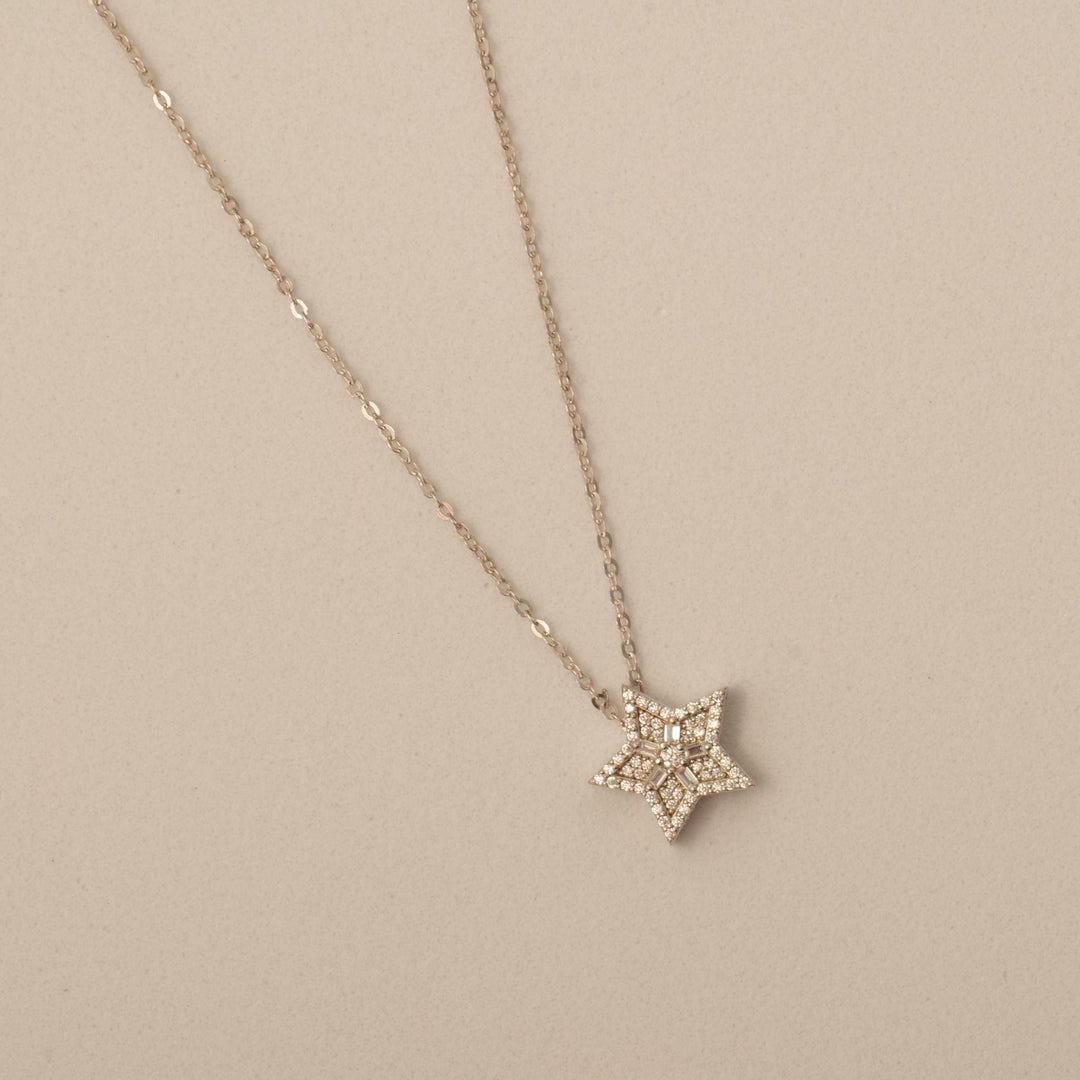 Star Diamond Pendant Necklace, 14k Solid Gold, Cluster Baguette Natural Diamond, Stacking Chain Pendant, Celestial Jewelry