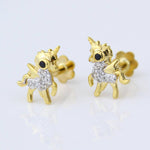 Load image into Gallery viewer, Kids Unicorn Diamond Stud Earrings, 14k Solid Gold, Natural Diamonds, Kids Jewelry, Gift for toddlers, girls, and kids Gift For Her