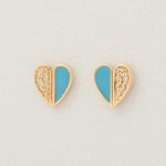 Load image into Gallery viewer, Heart Diamond Kids Earrings, 14k Solid Gold Enamel Studs, Natural Diamond, Minimalistic Everyday jewelry, Gift for toddlers, girls, and kid