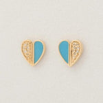 Load image into Gallery viewer, Heart Diamond Kids Earrings, 14k Solid Gold Enamel Studs, Natural Diamond, Minimalistic Everyday jewelry, Gift for toddlers, girls, and kid