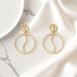 Load image into Gallery viewer, Circle Diamond Dangle Drop Earrings, 14k Solid Gold, Natural Diamonds, Geometric Statement Jewelry, Minimalist Hoop Earrings