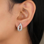 Load image into Gallery viewer, Leaves Diamond Huggie Earrings, 14k Solid Gold, Natural Diamonds, Marquise Pavé Cocktail Jewelry, Bridal Statement Hoops