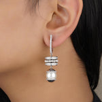 Load image into Gallery viewer, Pearl Drop Diamond Earrings, 14K Solid Gold, Natural Diamonds, Black Enamel Dangle Hoops, Cocktail Statement Earrings, Bridal Jewelry