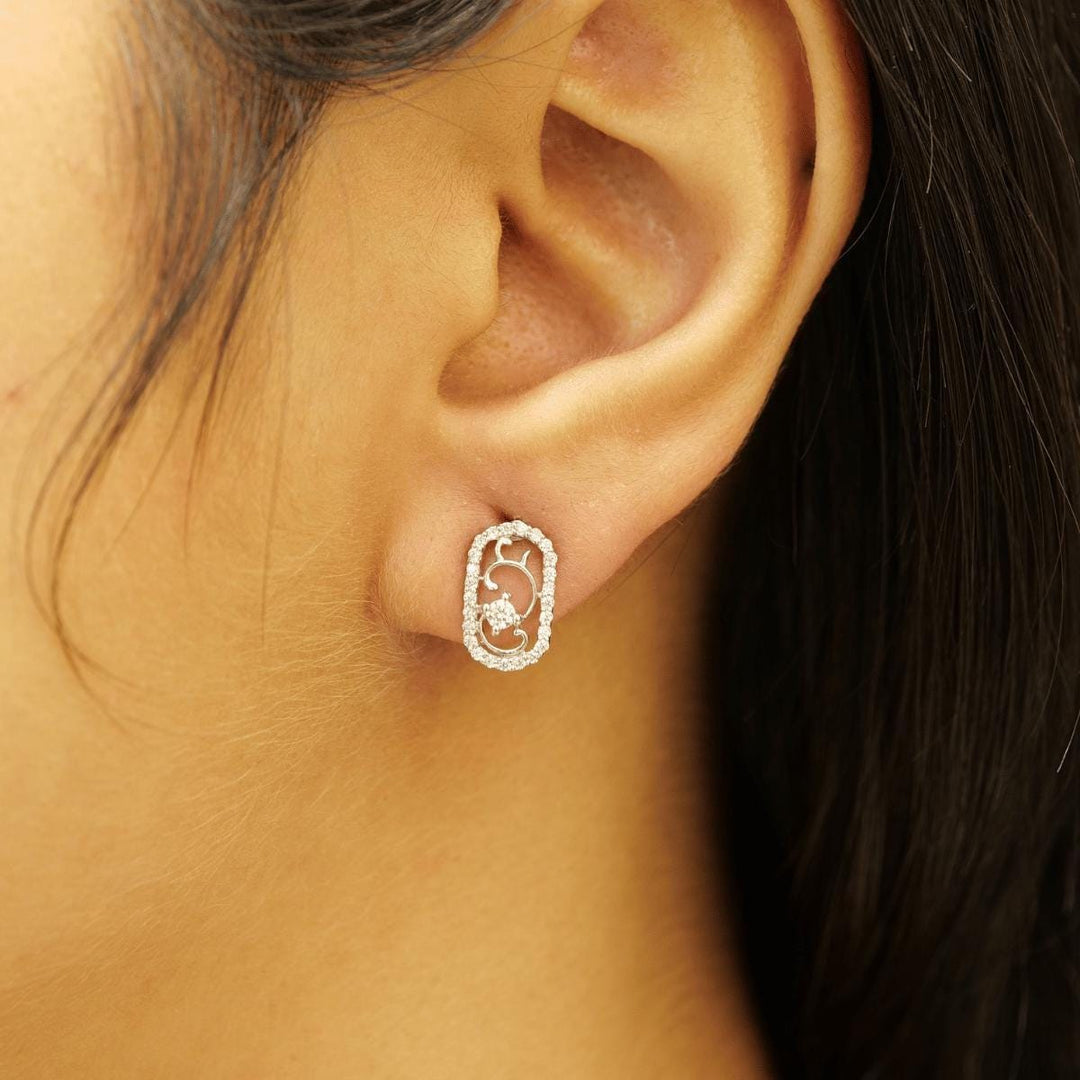 Filigree Diamond Stud Earrings, 14k Solid Gold, Natural Diamonds, Lightweight Everyday Earrings, Swirl Oval Jewelry