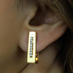 Load image into Gallery viewer, Rectangle Diamond Huggie Earrings, 14k Solid Gold, Natural Diamonds, Geometric Everyday Earrings, Statement Earrings, Minimalistic Earrings