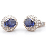 Load image into Gallery viewer, Oval Blue Sapphires Halo Diamond Earrings, 14K Solid Gold, Natural Diamonds, Gemstone Everyday Studs, Bridal Wedding Jewelry