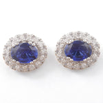 Load image into Gallery viewer, Oval Blue Sapphires Halo Diamond Earrings, 14K Solid Gold, Natural Diamonds, Gemstone Everyday Studs, Bridal Wedding Jewelry