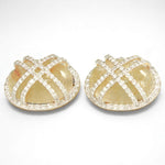 Load image into Gallery viewer, Oval Rutile Quartz Earrings, 14k solid Gold, Natural Diamonds, Golden Gemstone Studs, Crisscross Cabochon Studs, Cocktail Statement Jewelry