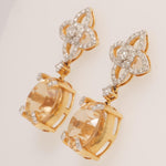 Load image into Gallery viewer, Flower Diamond Citrine Drop Earrings, 14k Solid Gold, Natural Diamonds, Oval Gemstone Cocktail Dangler, Floral Statement Cocktail Earrings