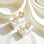 Load image into Gallery viewer, Geometric Leaf Halo Diamond Studs, 14k Solid Gold, Natural Diamonds, Princess Marquise Bridal Earrings, Statement Jewelry, Cocktail Studs