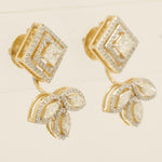 Load image into Gallery viewer, Geometric Leaf Halo Diamond Studs, 14k Solid Gold, Natural Diamonds, Princess Marquise Bridal Earrings, Statement Jewelry, Cocktail Studs