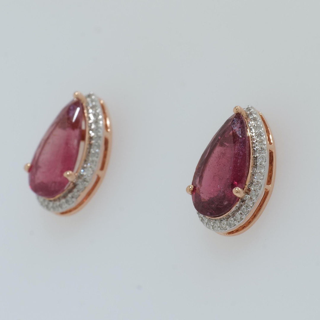 Pear Tourmaline Halo Diamond Stud Earrings, 14k solid Gold, Natural Diamonds, Tear Drop Gemstone Studs, Statement Everyday Jewelry