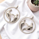 Load image into Gallery viewer, Mother Child Stud Earrings, 14k Solid Gold, Natural Diamonds, Eternity Bond Statement Earrings, Circle Geometric Jewelry