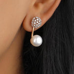 Load image into Gallery viewer, Pearl Diamond Drop Stud Earrings, 14k Solid Gold, Natural Diamonds, Bridal Wedding Studs, Cluster Dome Jewelry, Statement Earrings