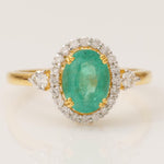 Load image into Gallery viewer, Oval Emerald Halo Diamond Ring, 14k Solid Gold, Natural Diamond, Statement Dual Tone Jewelry, Cocktail Ring, Engagement Wedding Ring