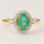 Load image into Gallery viewer, Oval Emerald Halo Diamond Ring, 14k Solid Gold, Natural Diamond, Statement Dual Tone Jewelry, Cocktail Ring, Engagement Wedding Ring