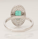 Load image into Gallery viewer, Emerald Cut Emerald Gemstone Diamond Ring, 14k Solid Gold, Natural Diamonds, Double Halo Statement Cocktail Jewelry, Engagement Wedding Ring