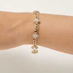 Load image into Gallery viewer, Square Halo Diamond Tennis Bracelet, 14k Solid Gold, Princess Natural Diamonds, Cuban Link Statement Gold Chain, Two Tone Wedding Jewelry