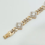 Load image into Gallery viewer, Square Halo Diamond Tennis Bracelet, 14k Solid Gold, Princess Natural Diamonds, Cuban Link Statement Gold Chain, Two Tone Wedding Jewelry