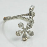 Load image into Gallery viewer, Floral Natural Diamond Bypass Ring: 14k Solid Gold Baguette Flowers Open Ring, Certified Jewelry