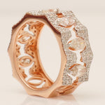 Load image into Gallery viewer, Marquise Diamond Broad Band Ring, 14k Solid Gold, Halo Half Eternity Statement Band, Natural Diamonds, Wide Stacking Ring, Gift For Her