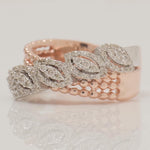 Load image into Gallery viewer, Marquise Leaf Band Ring, 14k Solid Gold, Natural Diamonds, Halo Stacking Ring, Beaded Band Ring, Statement Cocktail Band, Gift For Her