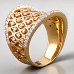 Load image into Gallery viewer, Diamond Cocktail Ring, 14K Solid Gold, Natural Diamonds, Concave Corset Ring, Broad Band with Matt Effect, Mesh Band Ring, Gift For Her