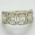 Load image into Gallery viewer, Halo Diamond Ring, 14k Solid Gold, Round & Baguette Natural Diamonds, Half Eternity Band, Illusion Set Ring, Wedding Ring, Gift For Her