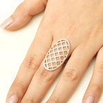 Load image into Gallery viewer, Oval Mesh Diamond Ring, 14k Solid Gold, Natural Diamonds, Full Finger Statement Ring, Cocktail Ring, Bold Evening Jewelry, Gift for Her