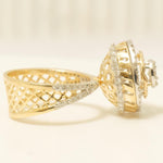 Load image into Gallery viewer, Halo Cluster Diamond Ring, 14K Solid Gold, Illusion Setting Ring, Natural Diamonds, Dual Tone Statement Ring, Broad Band Ring, Gift for Her