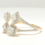 Load image into Gallery viewer, Diamond Open Cuff Ring, 14K Solid Gold, Quad Princess Cut Natural Diamonds, Halo Statement Ring, Proposal Cocktail Jewelry, Gift For Her