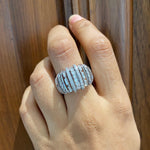 Load image into Gallery viewer, Dome Band Diamond Ring, 14k Solid Gold Ring, Baguette and Round Natural Diamonds, Half Eternity Band, Wide Cocktail Ring, Gift For Her