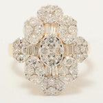 Load image into Gallery viewer, Flower Cluster Diamond Ring, 14k Solid Gold, Baguette Cocktail Ring, Natural Diamonds, Illusion Setting, Statement Jewelry, Gift For Her