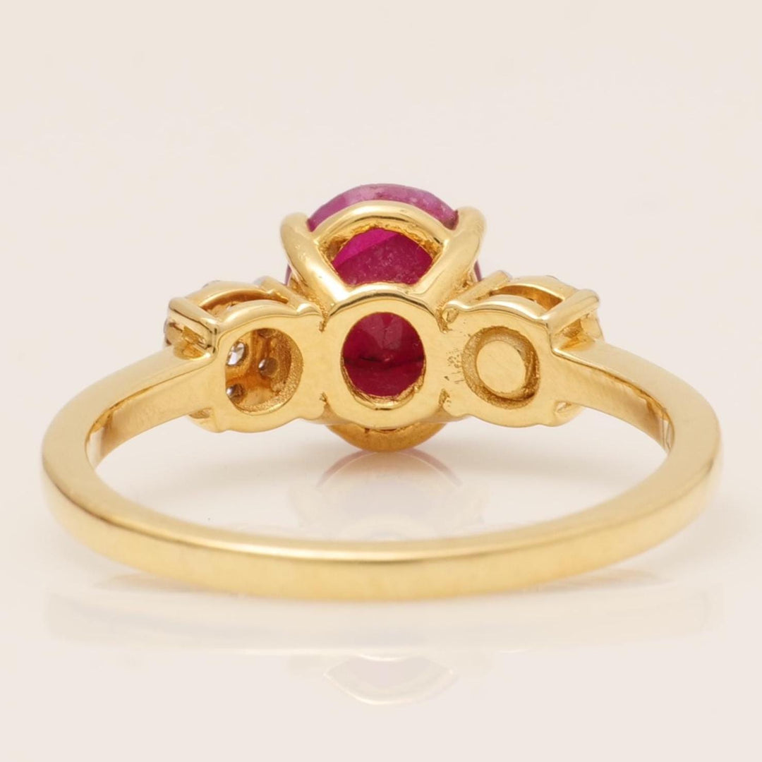 Oval Ruby Diamond Ring, 14k Solid Gold, Natural Diamonds, Cocktail Ring, Three Stone Gemstone Jewelry, Statement Ring, Bridal Jewelry
