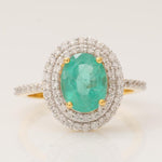 Load image into Gallery viewer, Oval Emerald Double Halo Diamond Ring, 14k Solid Gold, Natural Diamonds, Gemstone Statement Cocktail Jewelry, Engagement Wedding Ring,