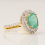 Load image into Gallery viewer, Oval Emerald Double Halo Diamond Ring, 14k Solid Gold, Natural Diamonds, Gemstone Statement Cocktail Jewelry, Engagement Wedding Ring