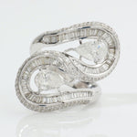 Load image into Gallery viewer, Pear Bypass Diamond Ring, 14k Solid Gold, Natural Diamond, Baguette Illusion Wide Band, Statement Cocktail Jewelry, Wrap Bridal Wedding Ring