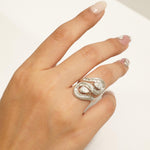 Load image into Gallery viewer, Pear Bypass Diamond Ring, 14k Solid Gold, Natural Diamond, Baguette Illusion Wide Band, Statement Cocktail Jewelry, Wrap Bridal Wedding Ring