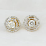 Load image into Gallery viewer, Double Halo Stud Solitaire Earrings, Natural Diamonds, 14k Solid Gold, Geometric Bridal Earrings, Statement Wedding Studs