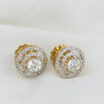 Load image into Gallery viewer, Double Halo Stud Solitaire Earrings, Natural Diamonds, 14k Solid Gold, Geometric Bridal Earrings, Statement Wedding Studs