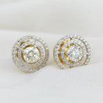 Load image into Gallery viewer, Double Halo Stud Solitaire Earrings, Natural Diamonds, 14k Solid Gold, Geometric Bridal Earrings, Statement Wedding Studs