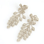 Load image into Gallery viewer, Bow Leaf Diamond Dangle Earrings, 14k Solid Gold, Natural Diamonds, Cocktail Drop Earrings, Bridal Statement Earrings, Baguette Vine Drops